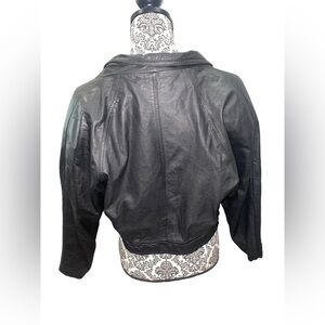 Vintage Nordstrom black Brass Plum cropped leather jacket size 11 juniors